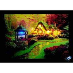 تابلو نقاشی طبیعت خانه ویلایی چراغ دار