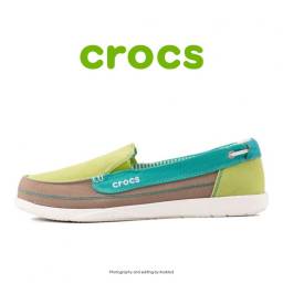 لوفر زنانه کراکس - Crocs Walu Canvas Loafer Volt Green/Island Green