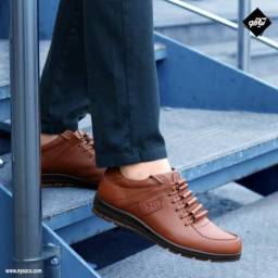 کفش چرم روزمره مردانه فرزین مدل نایس رنگ عسلی